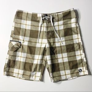 Brown white plaid Board Shorts Ezekiel Large Swim trunks The Buckle